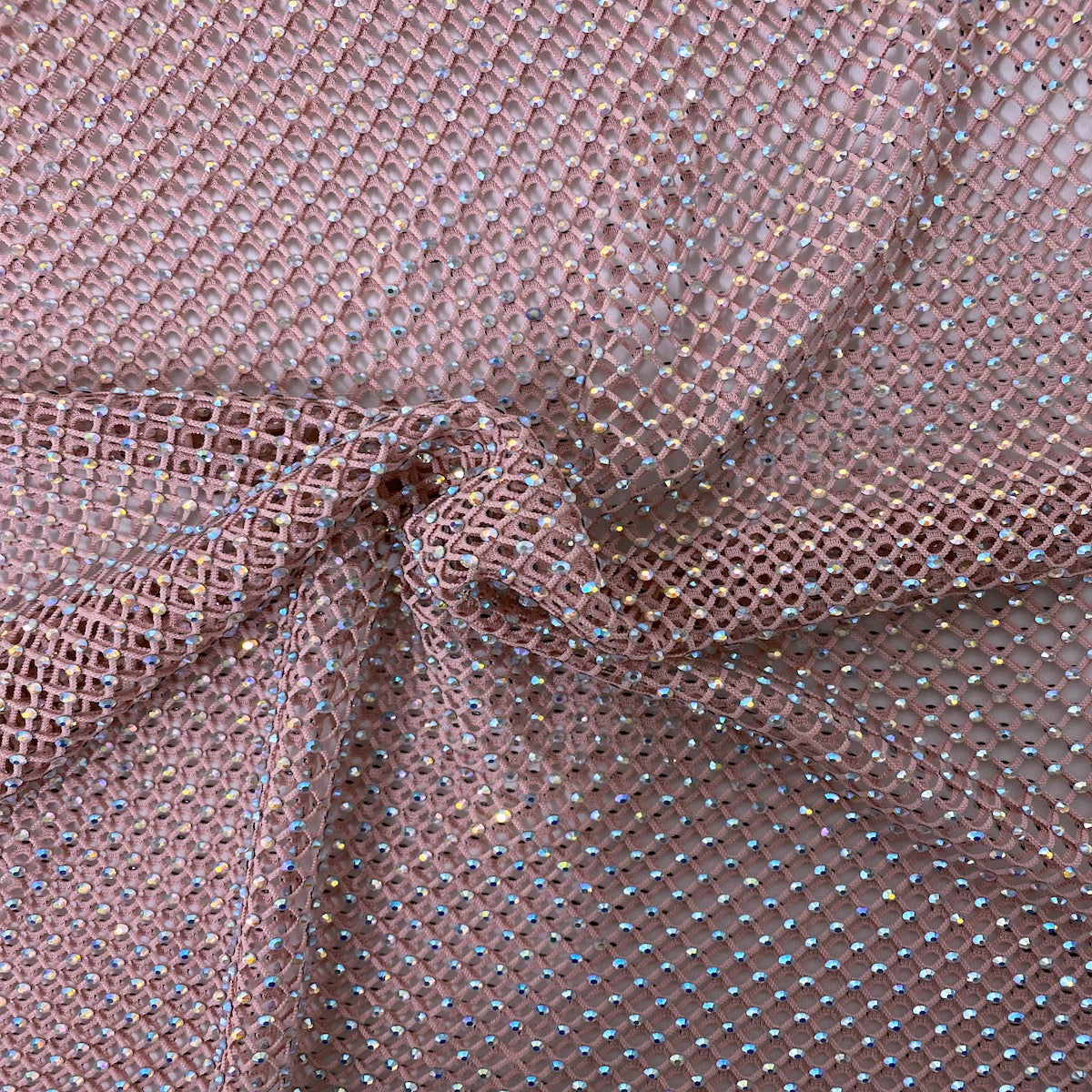 Serene Iridescent Rhinestone Fishnet Lace Fabric