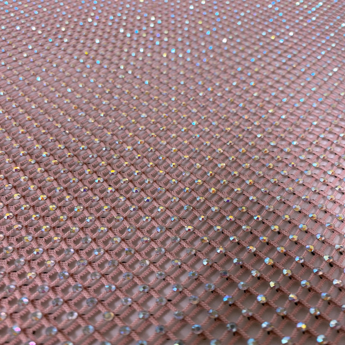 Serene Iridescent Rhinestone Fishnet Lace Fabric
