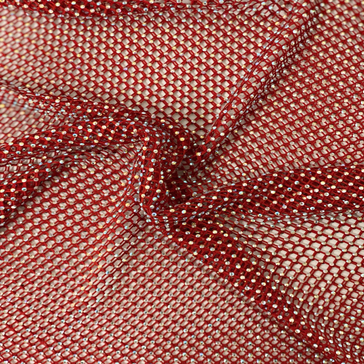 Serene Iridescent Rhinestone Fishnet Lace Fabric
