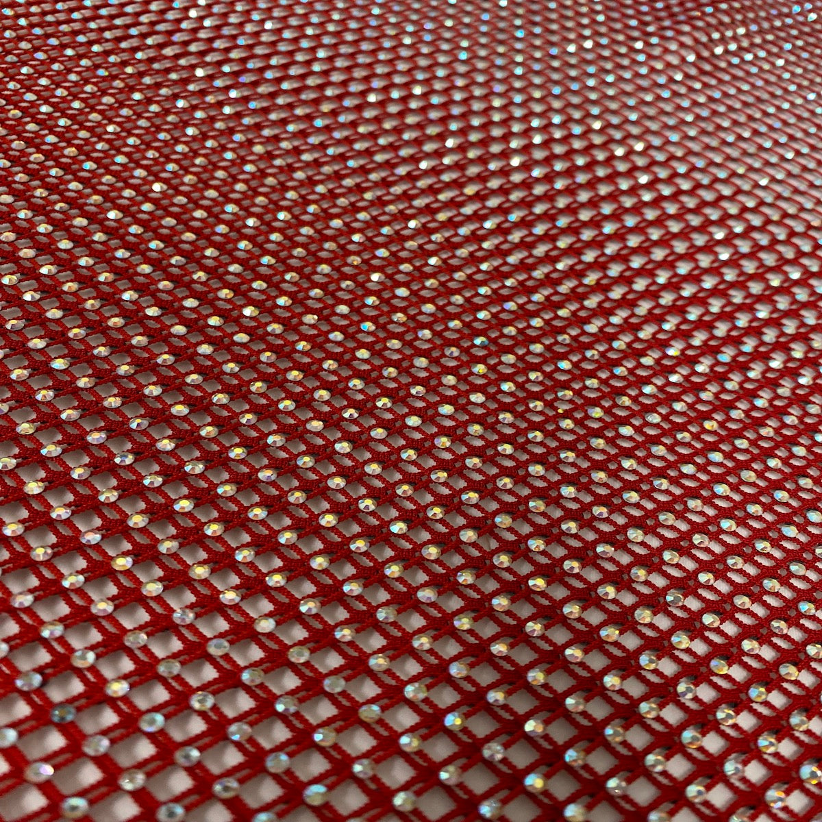 Serene Iridescent Rhinestone Fishnet Lace Fabric