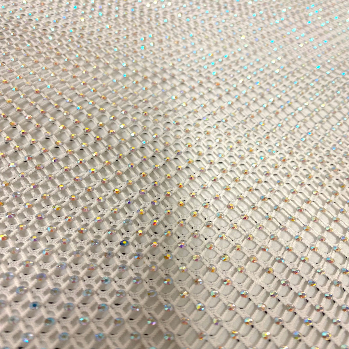Serene Iridescent Rhinestone Fishnet Lace Fabric