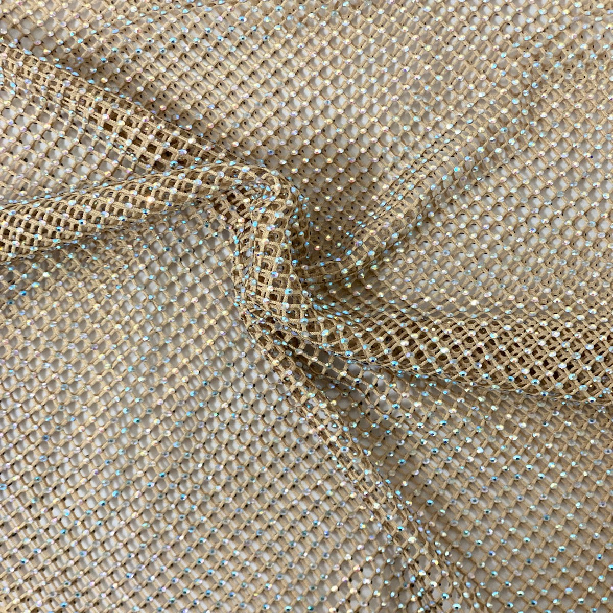Serene Iridescent Rhinestone Fishnet Lace Fabric