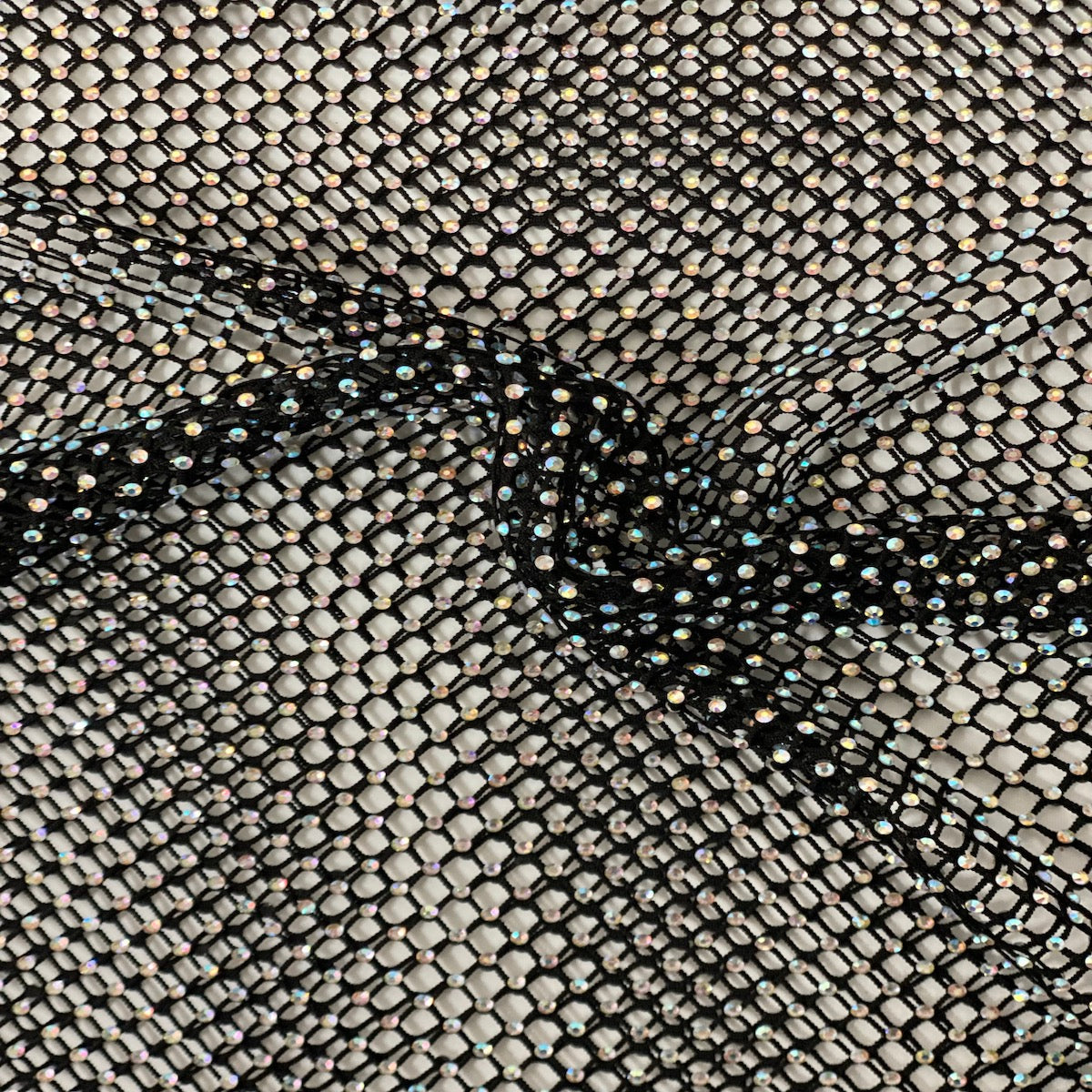 Serene Iridescent Rhinestone Fishnet Lace Fabric