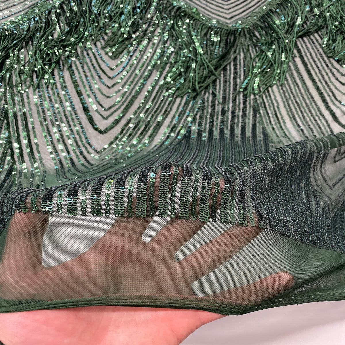 Flamingo Fringe Embroidered Stretch Sequin Fabric