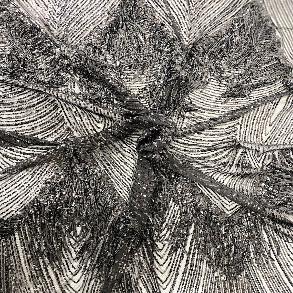 Flamingo Fringe Embroidered Stretch Sequin Fabric