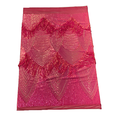 Flamingo Fringe Embroidered Stretch Sequin Fabric