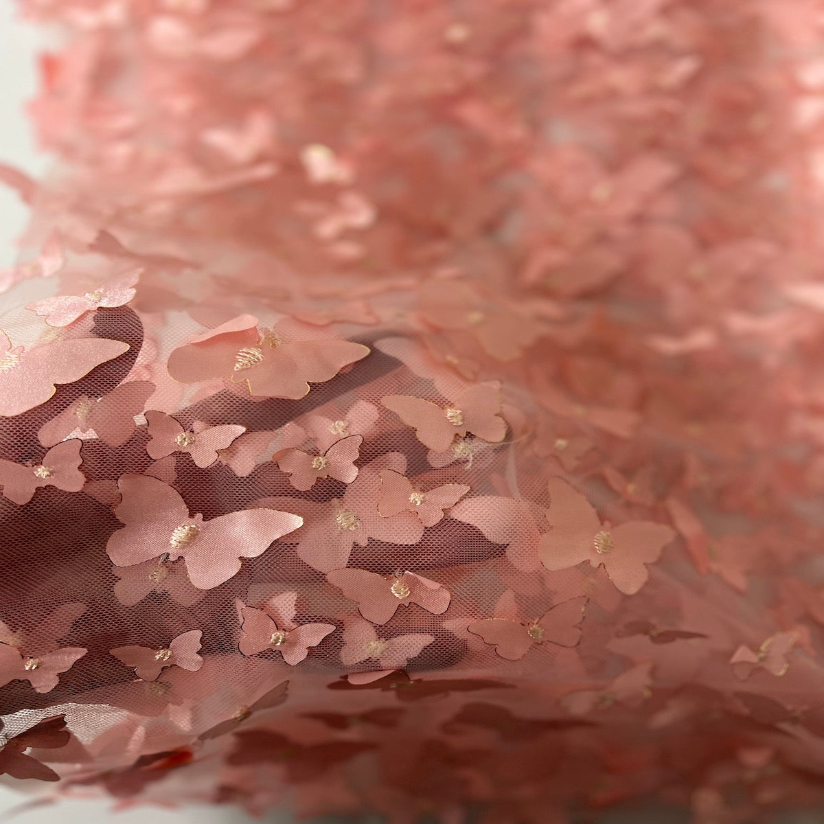 3D Butterfly Embroidered Satin Lace Fabric