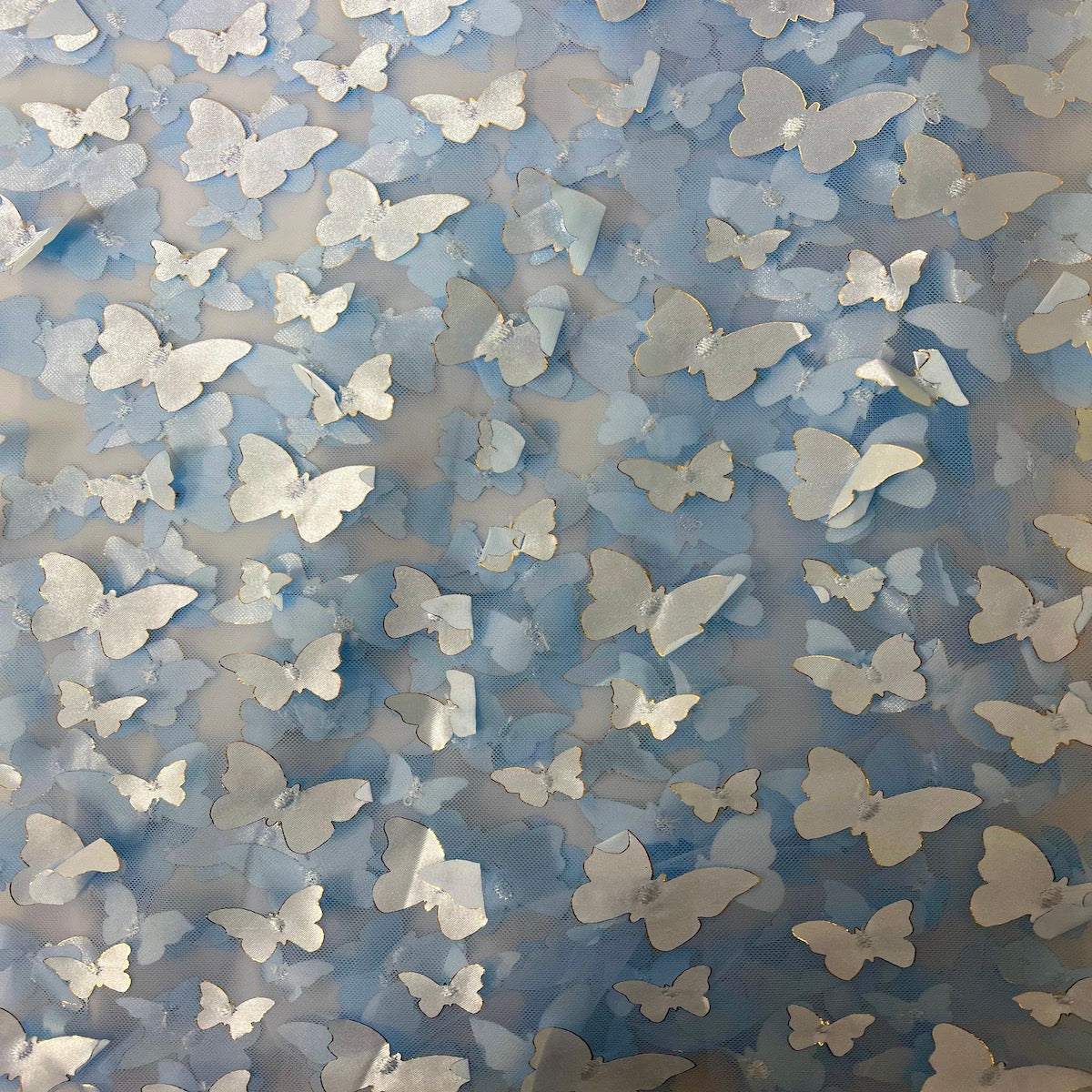 3D Butterfly Embroidered Satin Lace Fabric