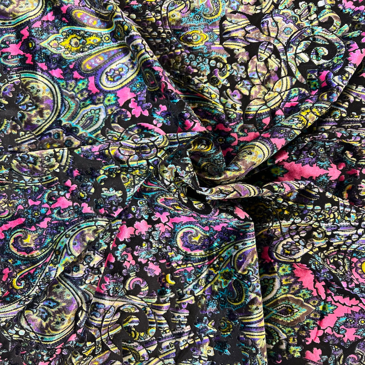 Sur Multicolor Burnout Stretch Velvet Fabric