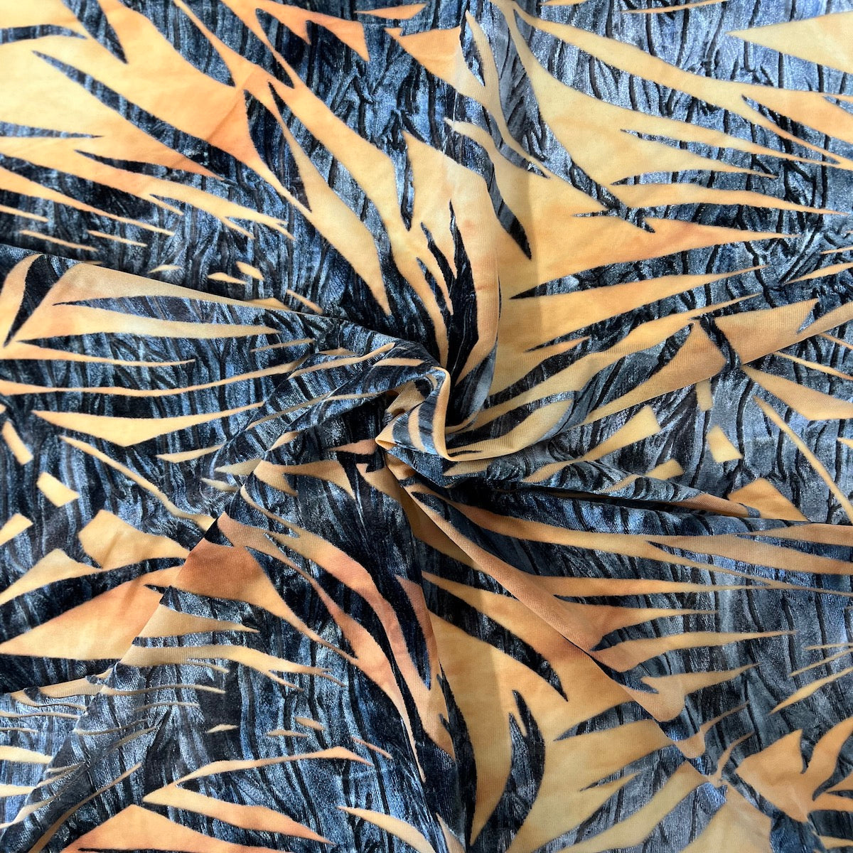 Palm Tree Floral Burnout Stretch Velvet Spandex Fabric