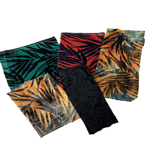 Palm Tree Floral Burnout Stretch Velvet Spandex Fabric