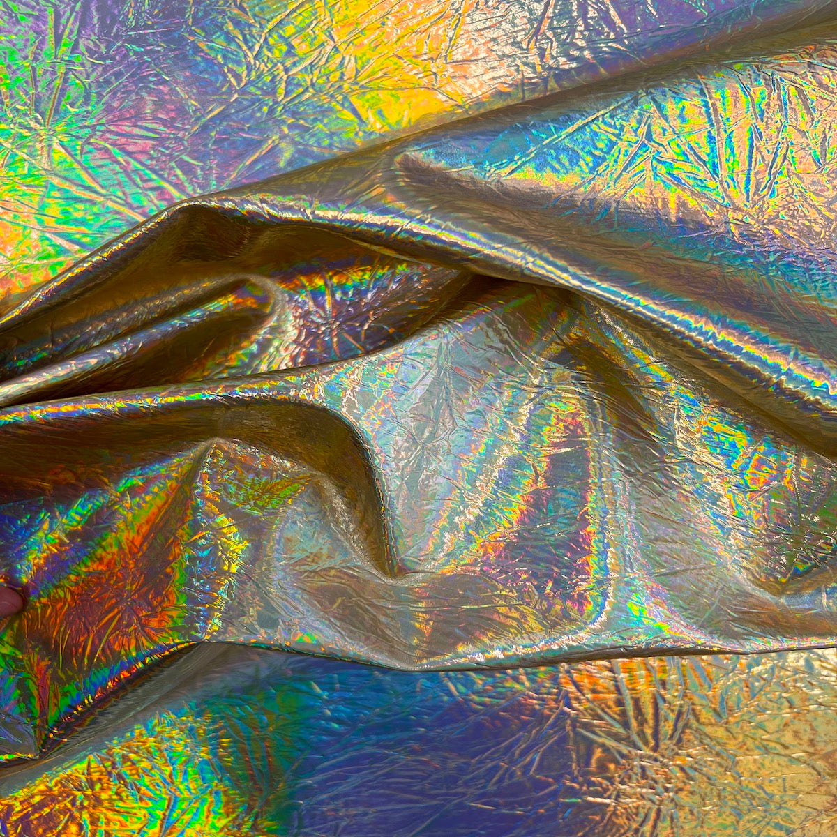 Crushed Distressed Foil Chrome Mirror Reflective Vinyl Fabric