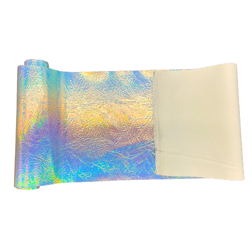 Crushed Distressed Foil Chrome Mirror Reflective Vinyl Fabric