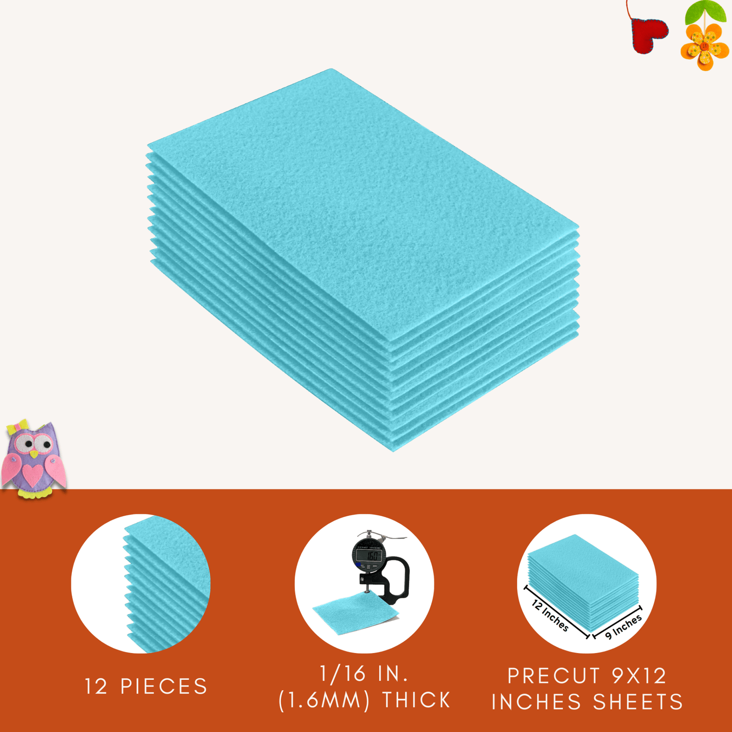 FabricLA Acrylic Felt 9"X12" Sheet Packs | Baby Blue