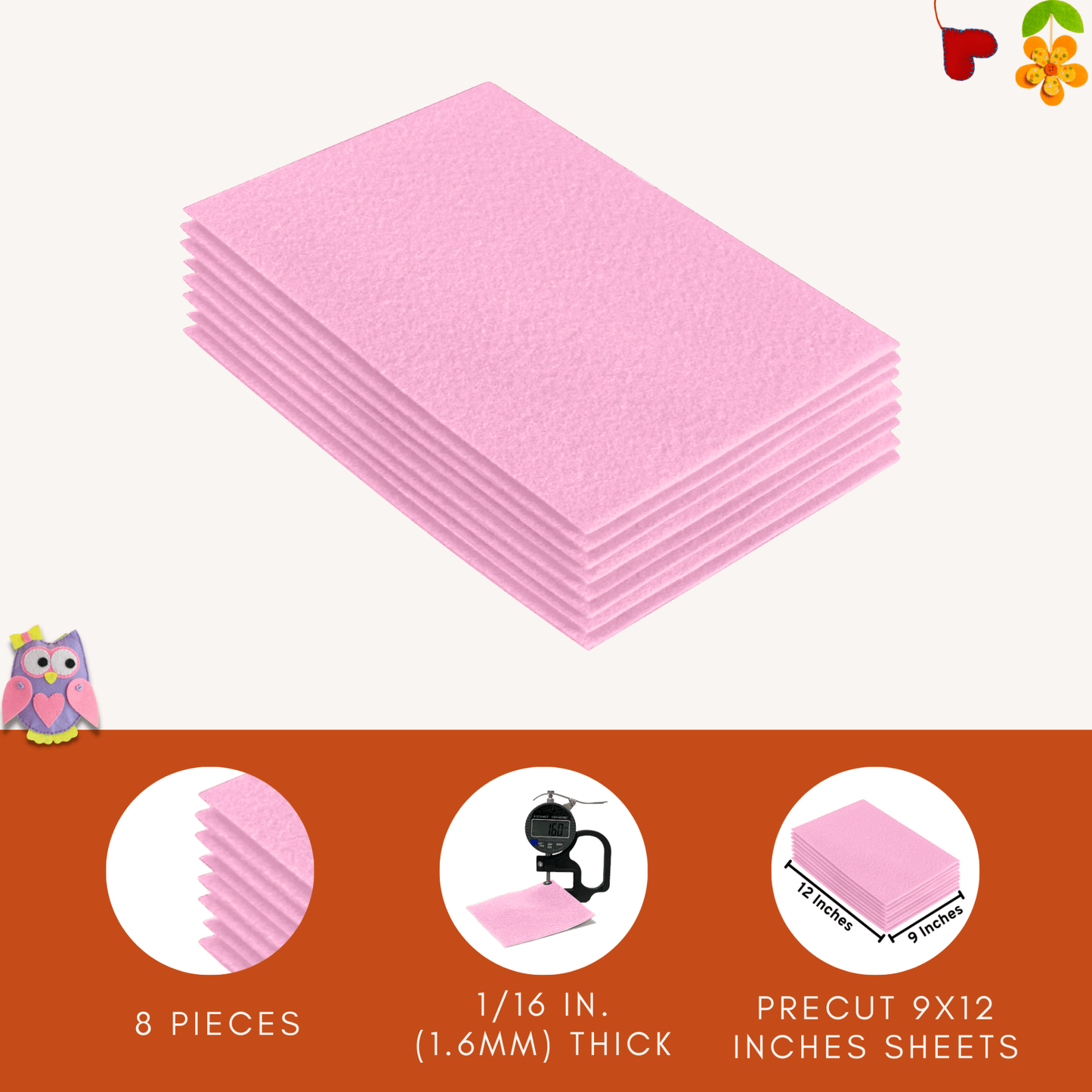 FabricLA Acrylic Felt 9"X12" Sheet Packs | Baby Pink