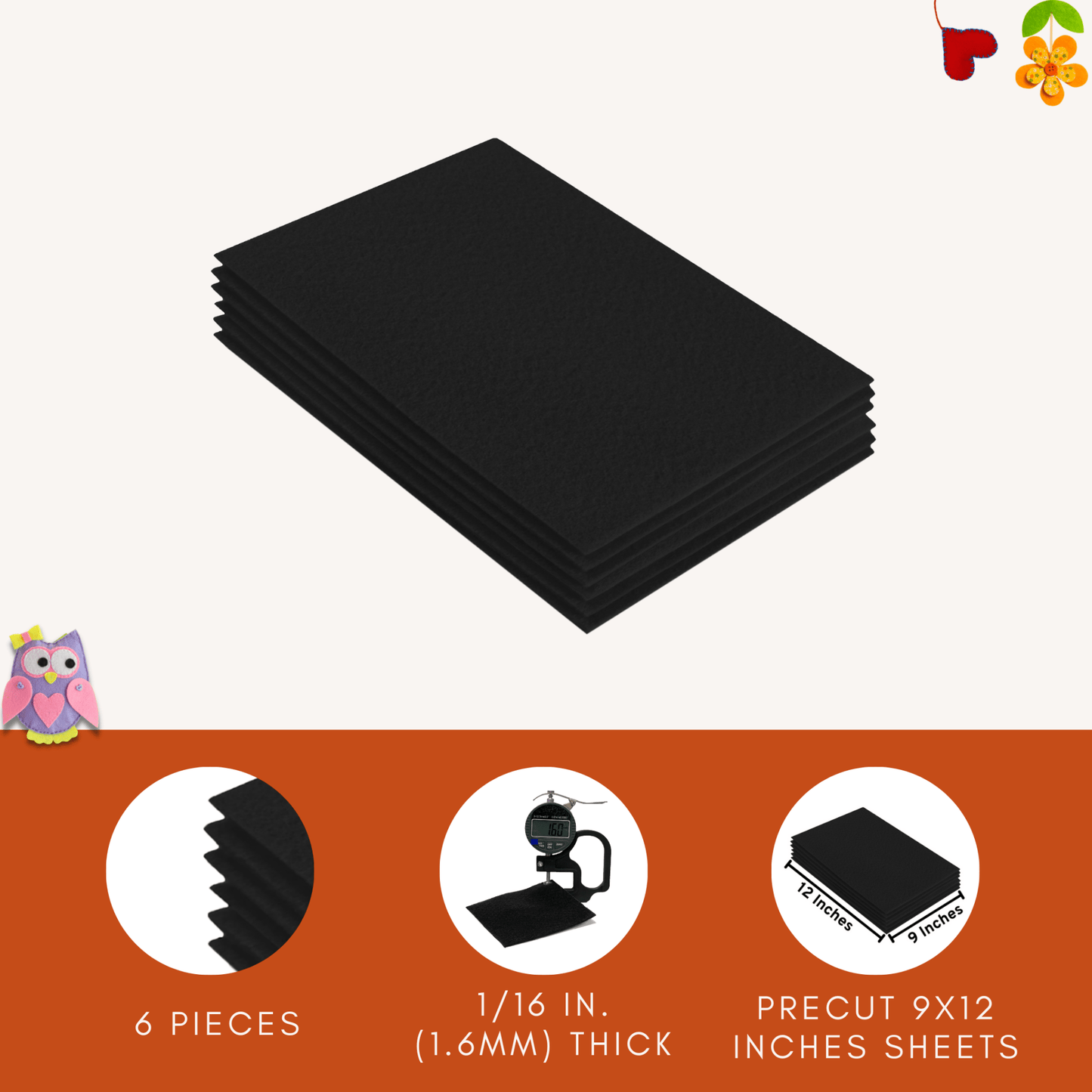 FabricLA Acrylic Felt 9"X12" Sheet Packs | Black