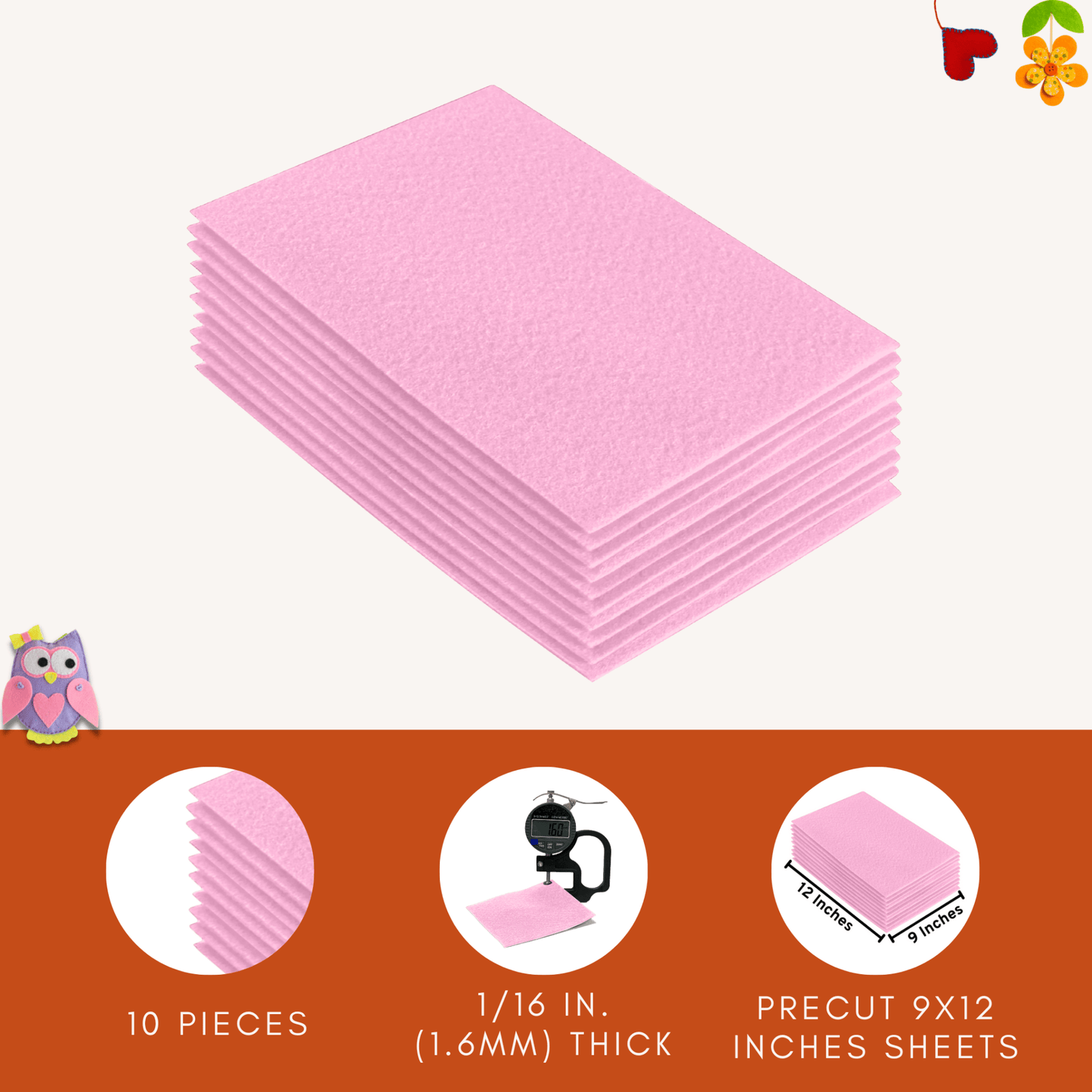 FabricLA Acrylic Felt 9"X12" Sheet Packs | Baby Pink