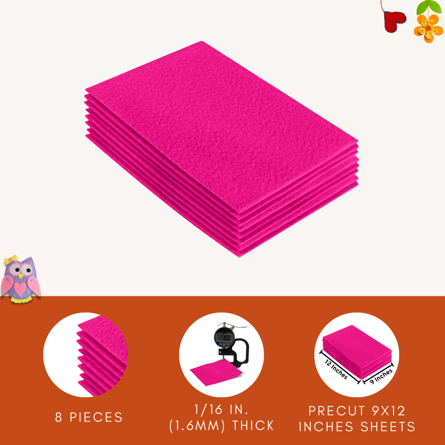 FabricLA Acrylic Felt 9"X12" Sheet Packs | Neon Pink