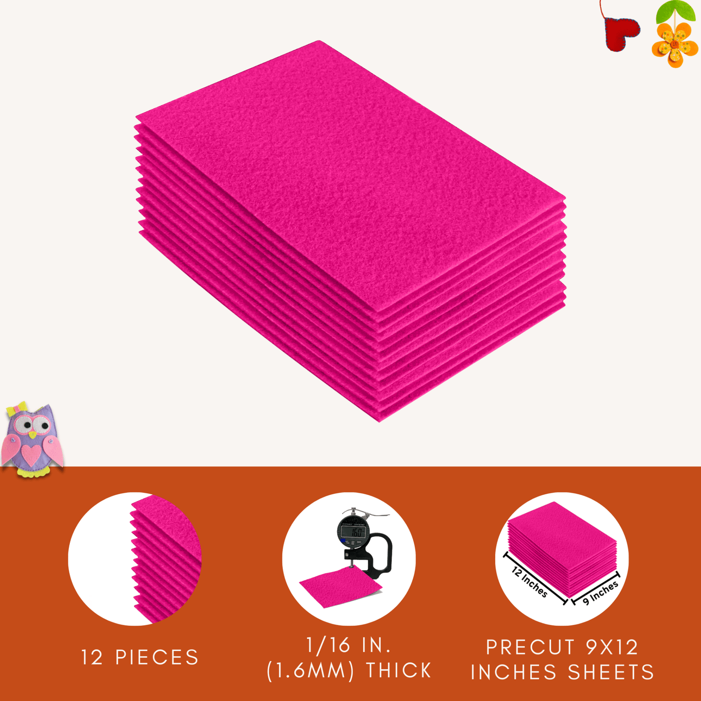 FabricLA Acrylic Felt 9"X12" Sheet Packs | Neon Pink