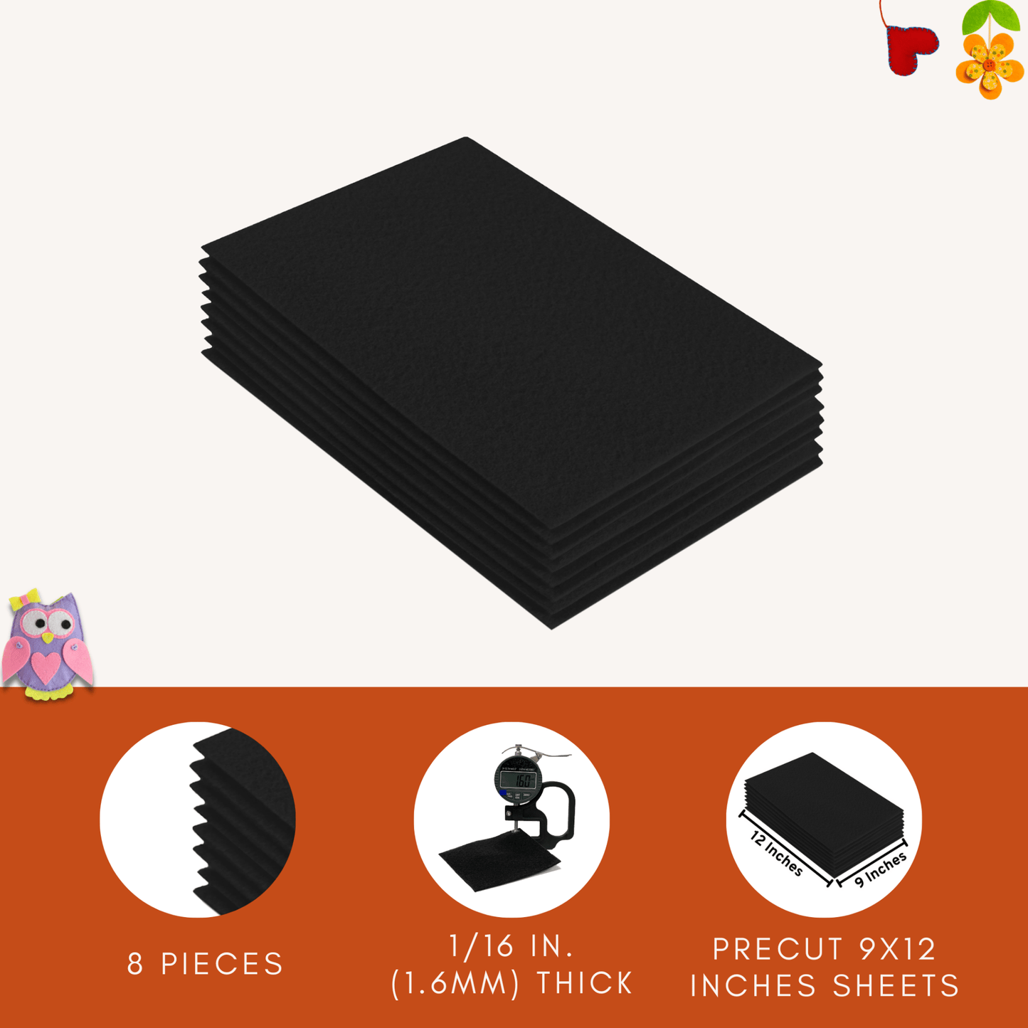 FabricLA Acrylic Felt 9"X12" Sheet Packs | Black