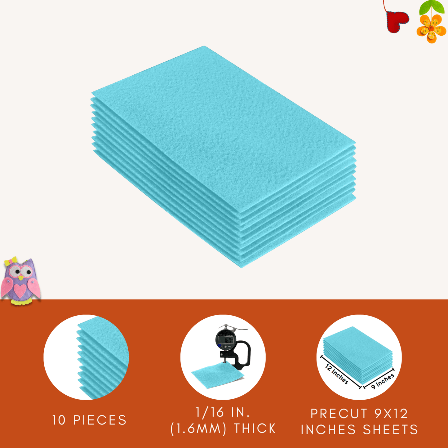 FabricLA Acrylic Felt 9"X12" Sheet Packs | Baby Blue