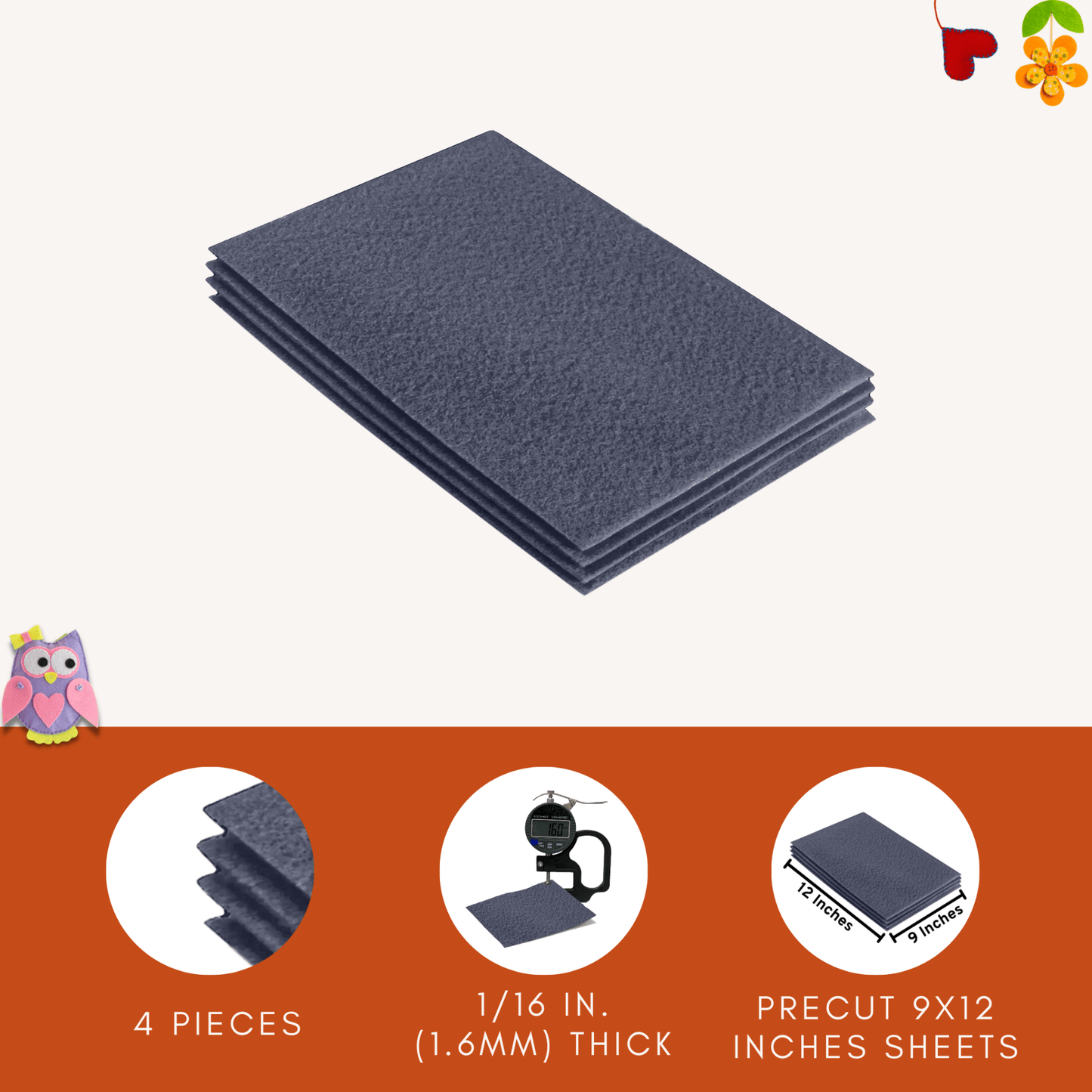 FabricLA Acrylic Felt 9"X12" Sheet Packs | Heather Grey