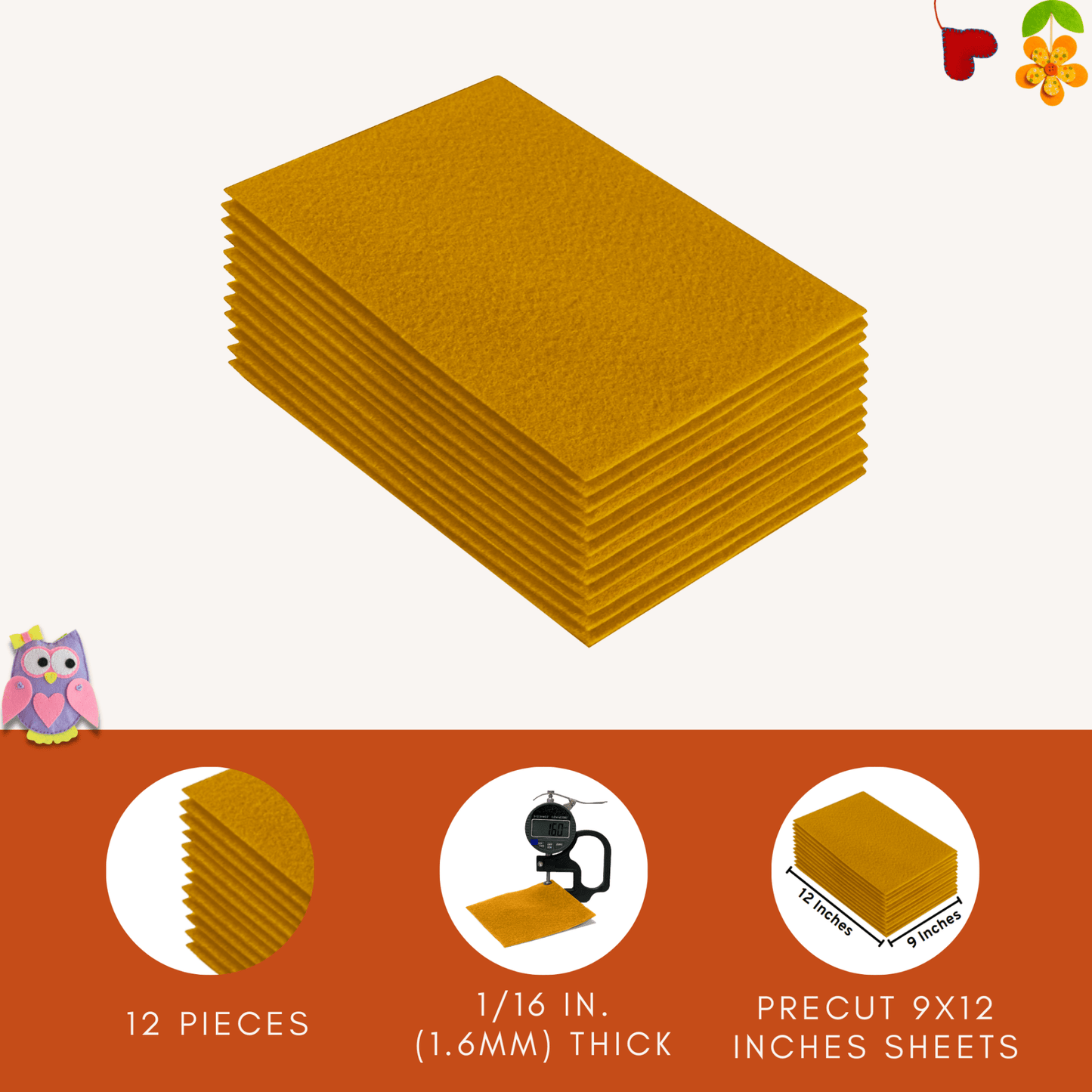 FabricLA Acrylic Felt 9"X12" Sheet Packs | Antique Gold