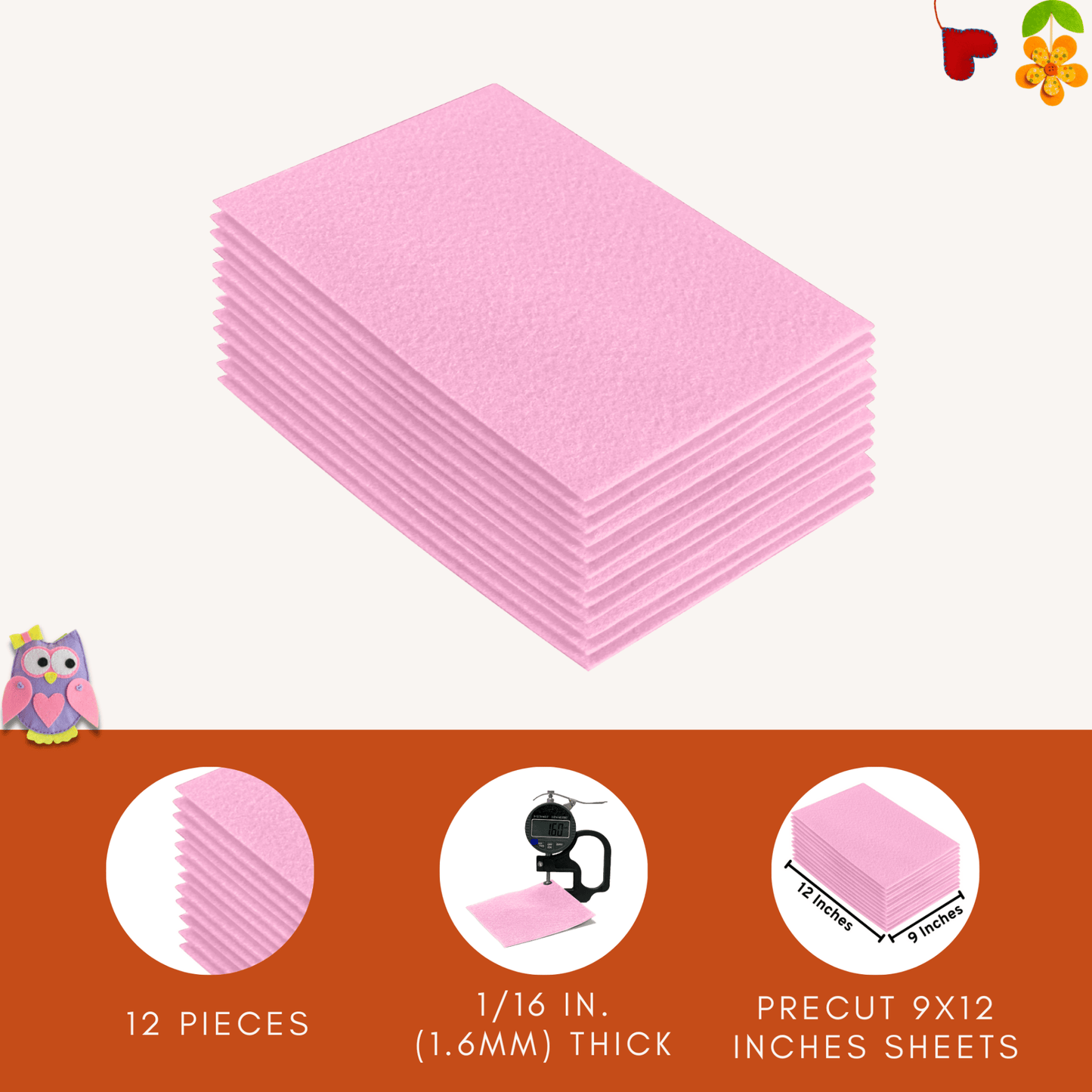 FabricLA Acrylic Felt 9"X12" Sheet Packs | Baby Pink