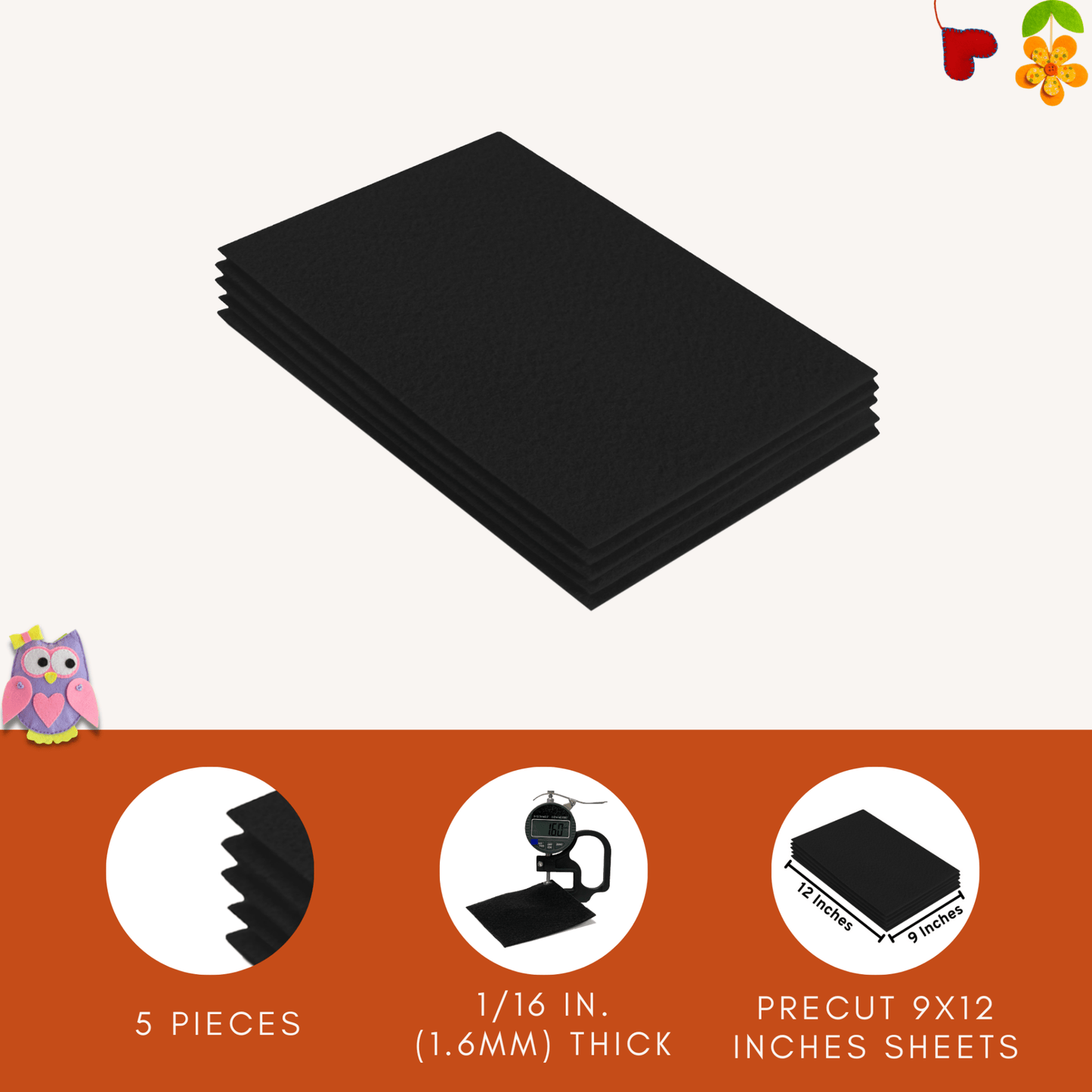 FabricLA Acrylic Felt 9"X12" Sheet Packs | Black