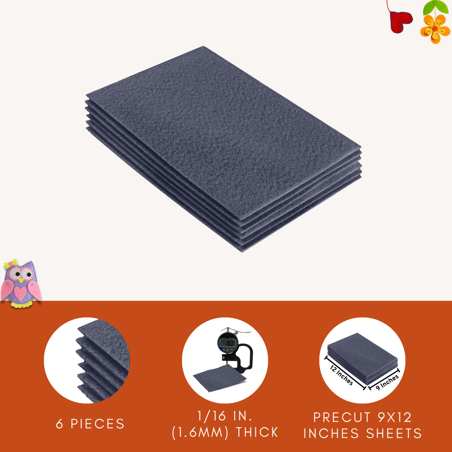 FabricLA Acrylic Felt 9"X12" Sheet Packs | Heather Grey