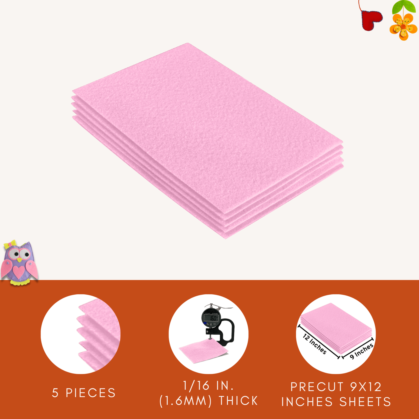 FabricLA Acrylic Felt 9"X12" Sheet Packs | Baby Pink