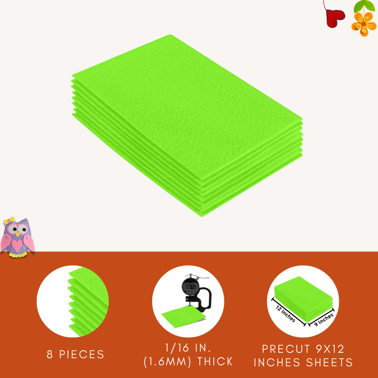 FabricLA Acrylic Felt 9"X12" Sheet Packs | Neon Green
