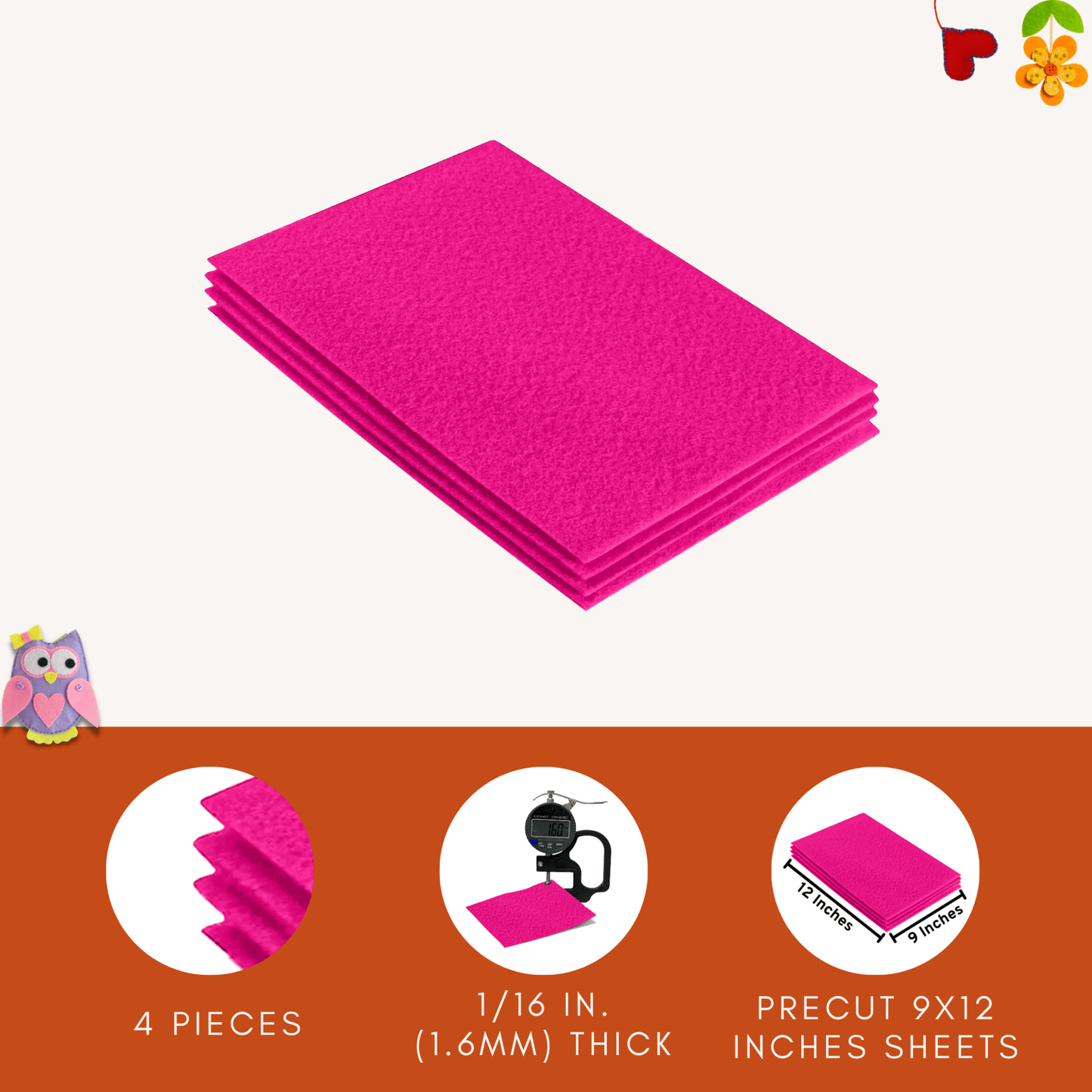 FabricLA Acrylic Felt 9"X12" Sheet Packs | Neon Pink