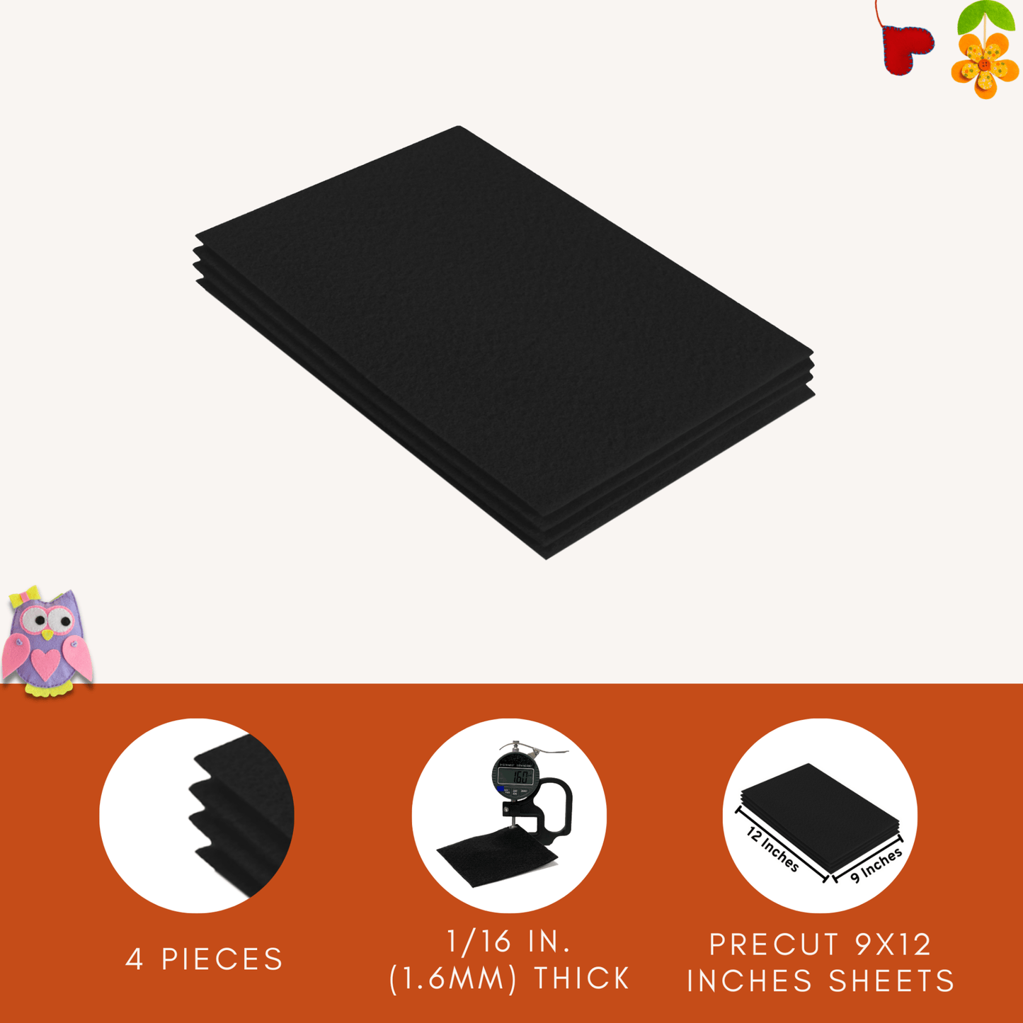 FabricLA Acrylic Felt 9"X12" Sheet Packs | Black