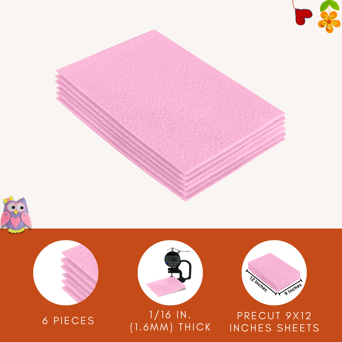 FabricLA Acrylic Felt 9"X12" Sheet Packs | Baby Pink