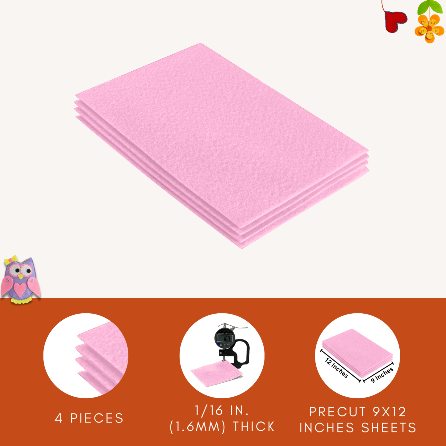 FabricLA Acrylic Felt 9"X12" Sheet Packs | Baby Pink