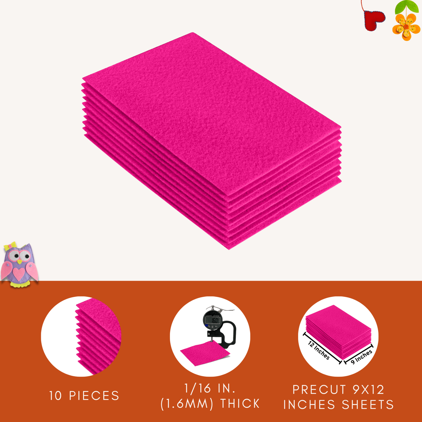 FabricLA Acrylic Felt 9"X12" Sheet Packs | Neon Pink