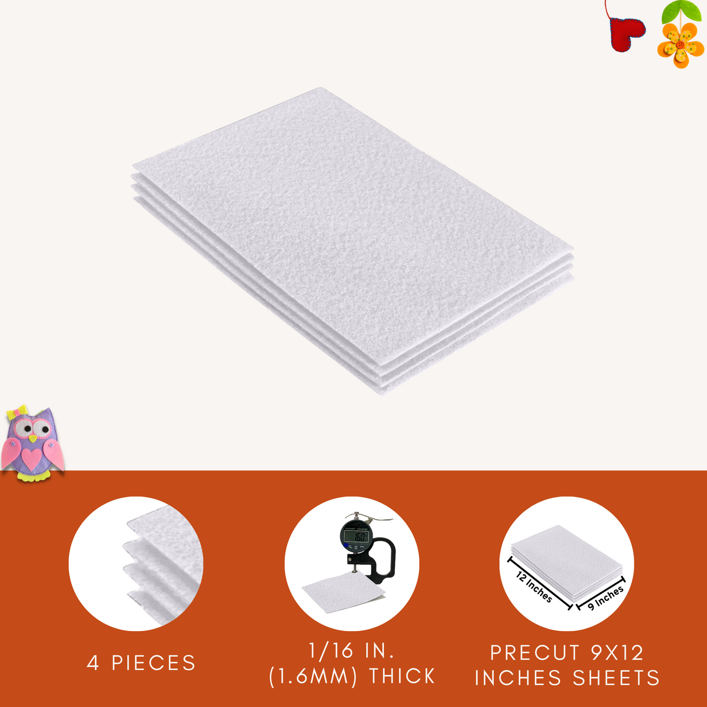 FabricLA Acrylic Felt 9"X12" Sheet Packs | White
