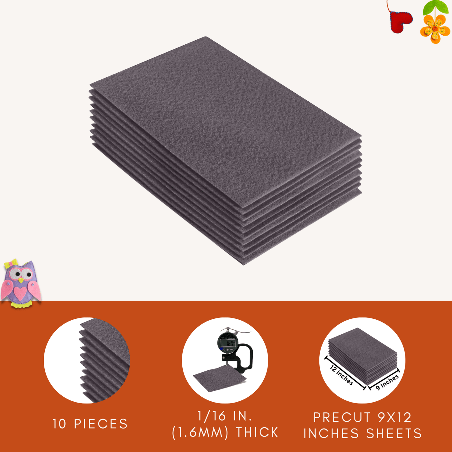 FabricLA Acrylic Felt 9"X12" Sheet Packs | Platinum Gray