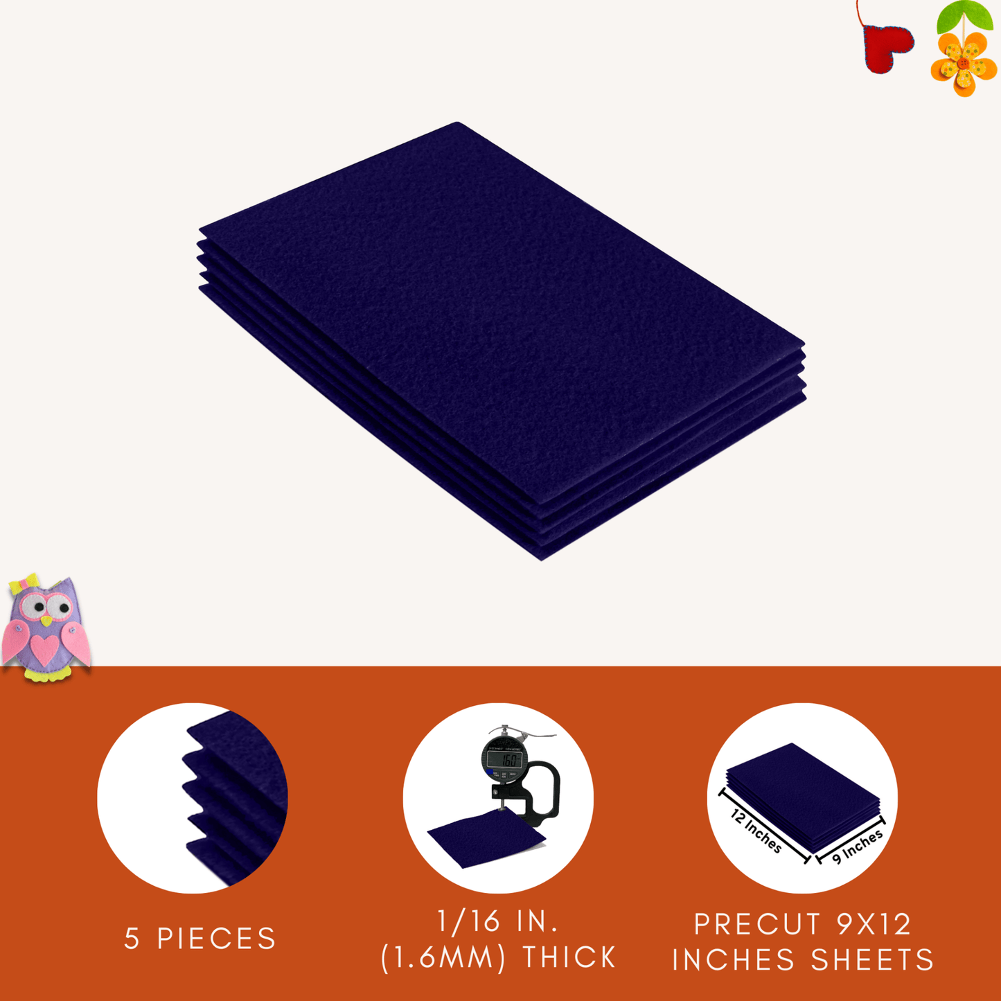 FabricLA Acrylic Felt 9"X12" Sheet Packs | Navy Blue