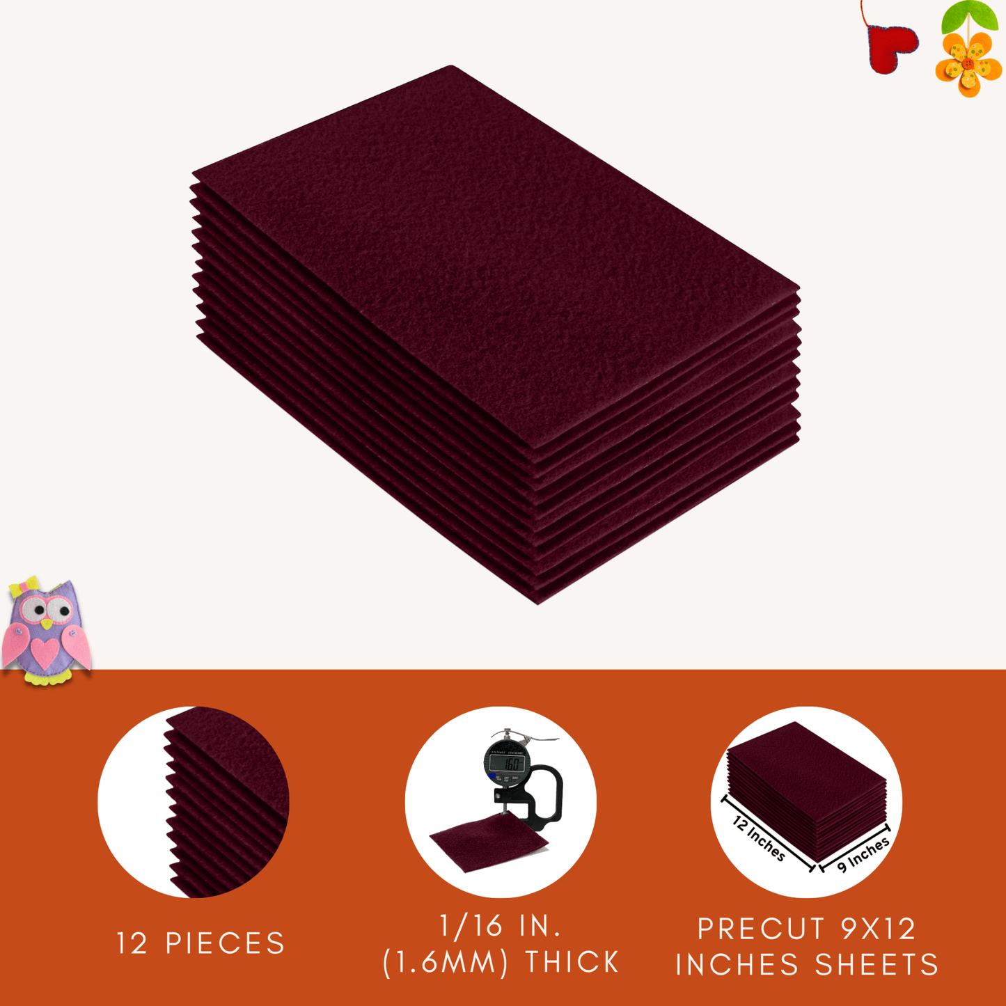 FabricLA Acrylic Felt 9"X12" Sheet Packs | Burgundy
