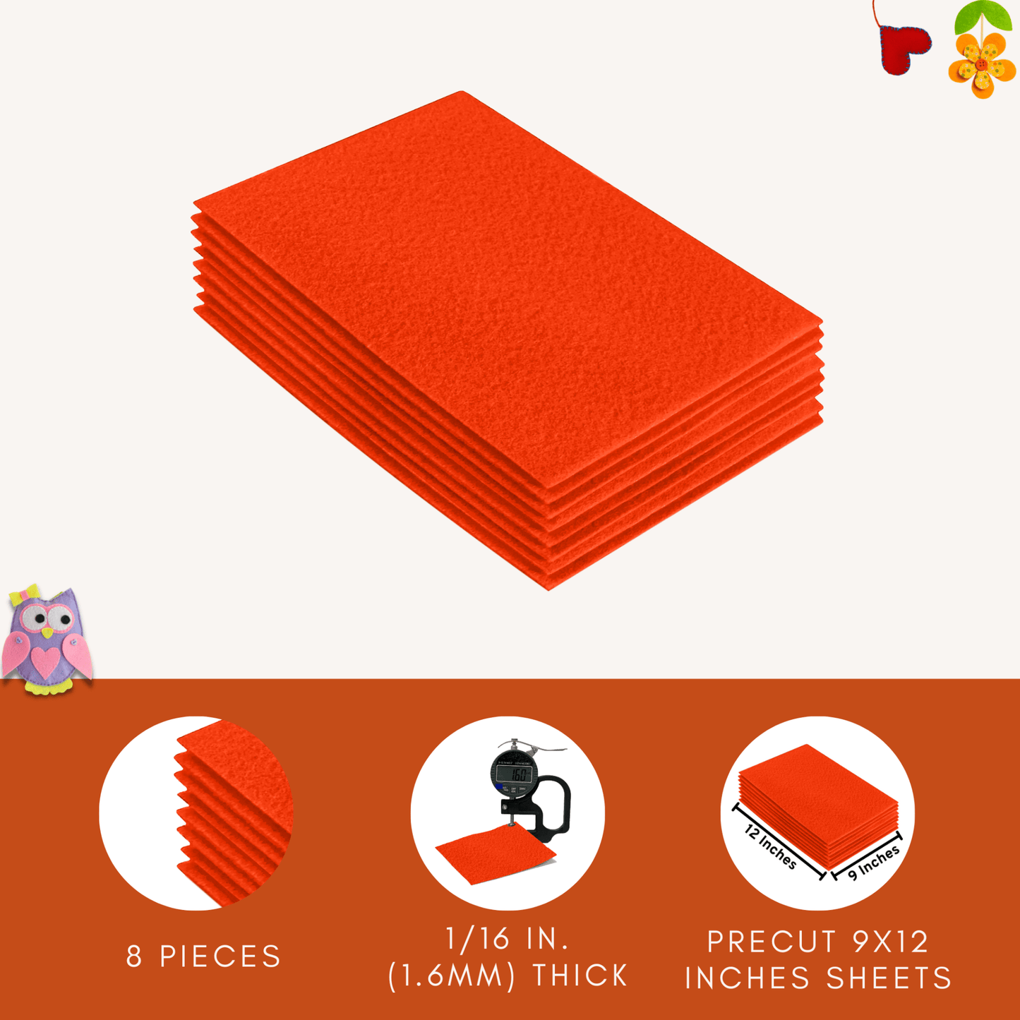 FabricLA Acrylic Felt 9"X12" Sheet Packs | Neon Orange