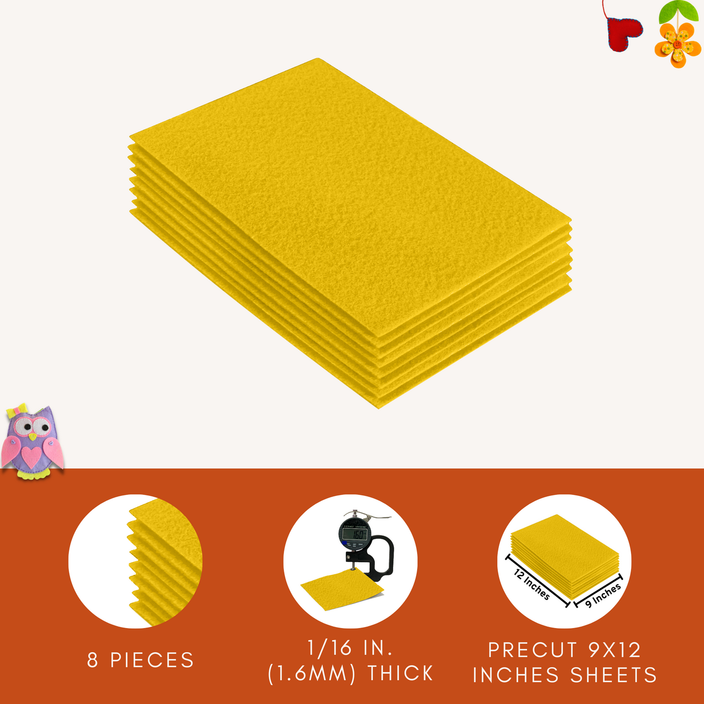 FabricLA Acrylic Felt 9"X12" Sheet Packs | Yellow