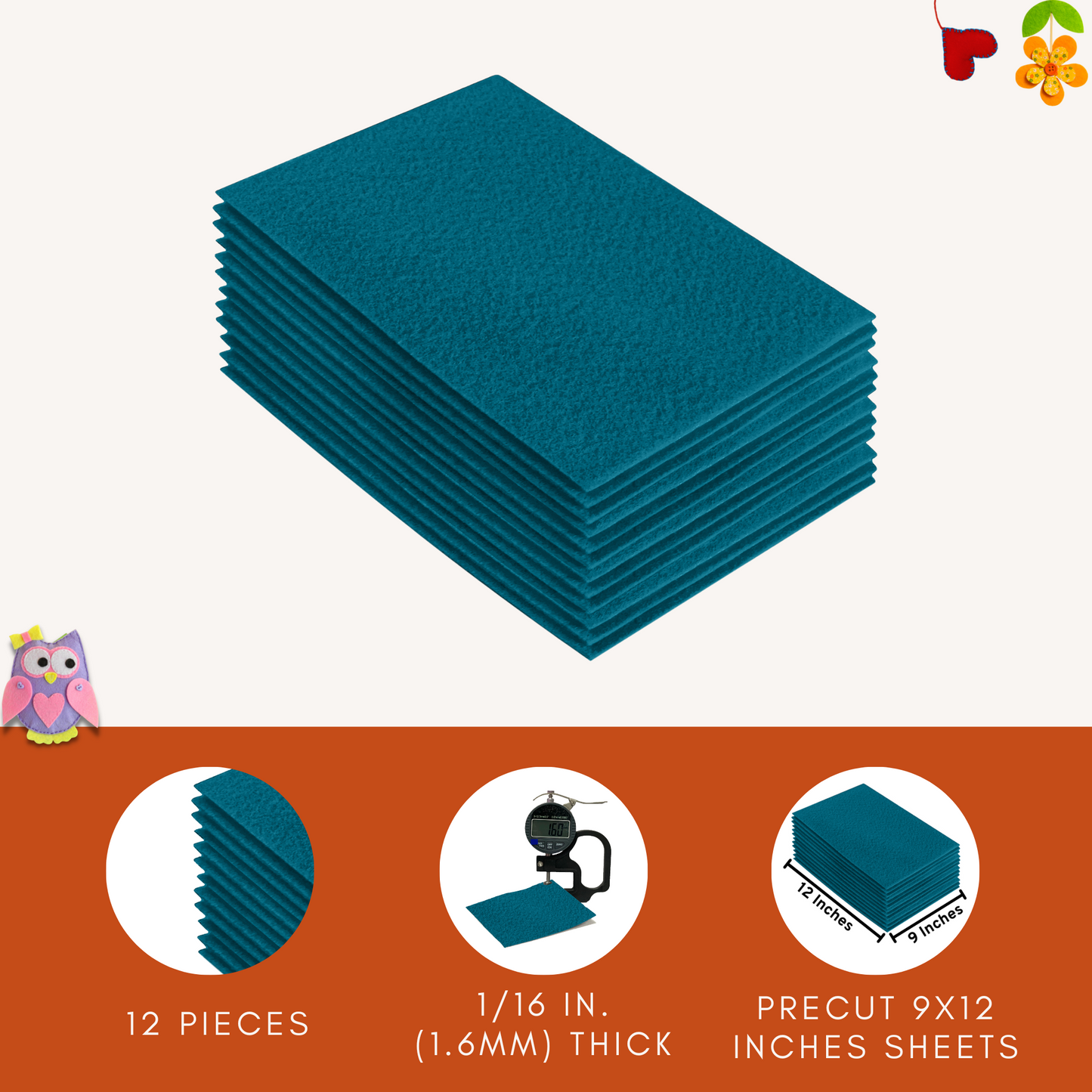 FabricLA Acrylic Felt 9"X12" Sheet Packs | Turquoise