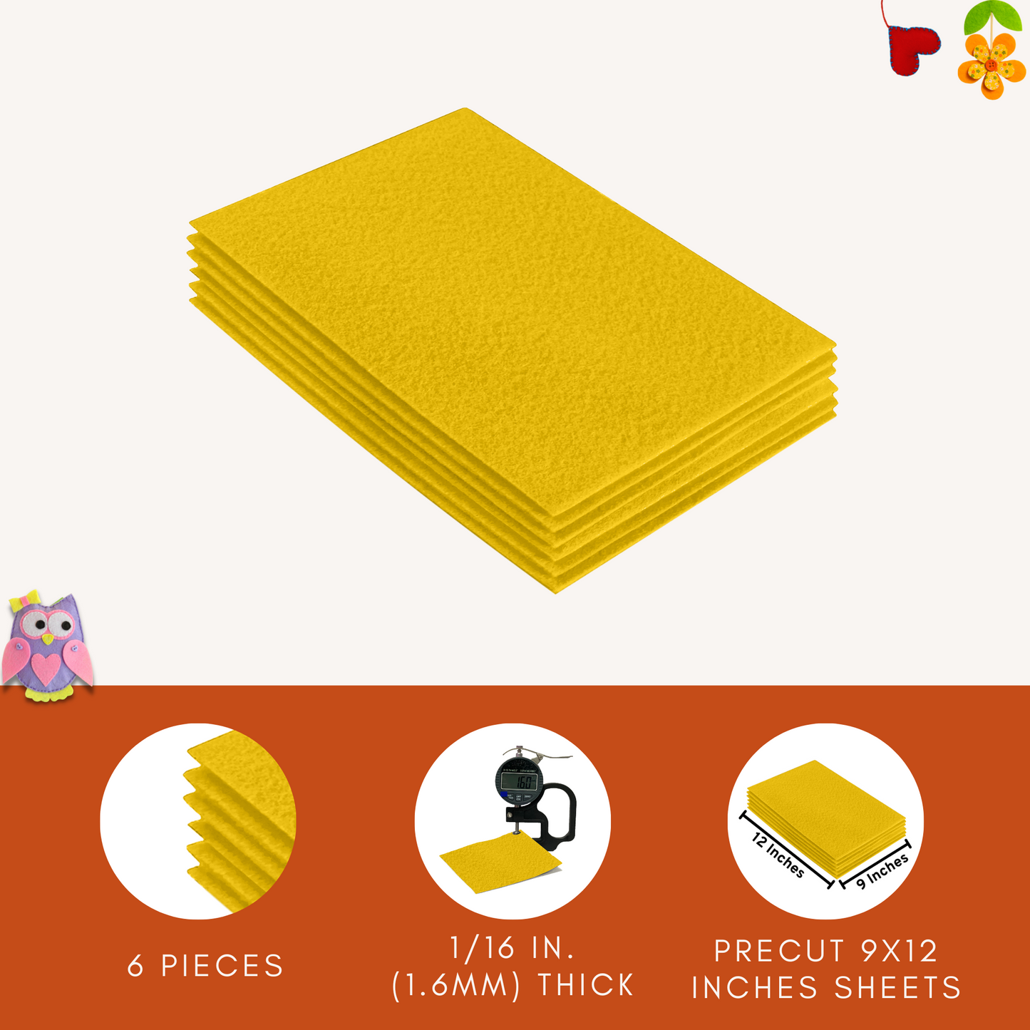 FabricLA Acrylic Felt 9"X12" Sheet Packs | Yellow