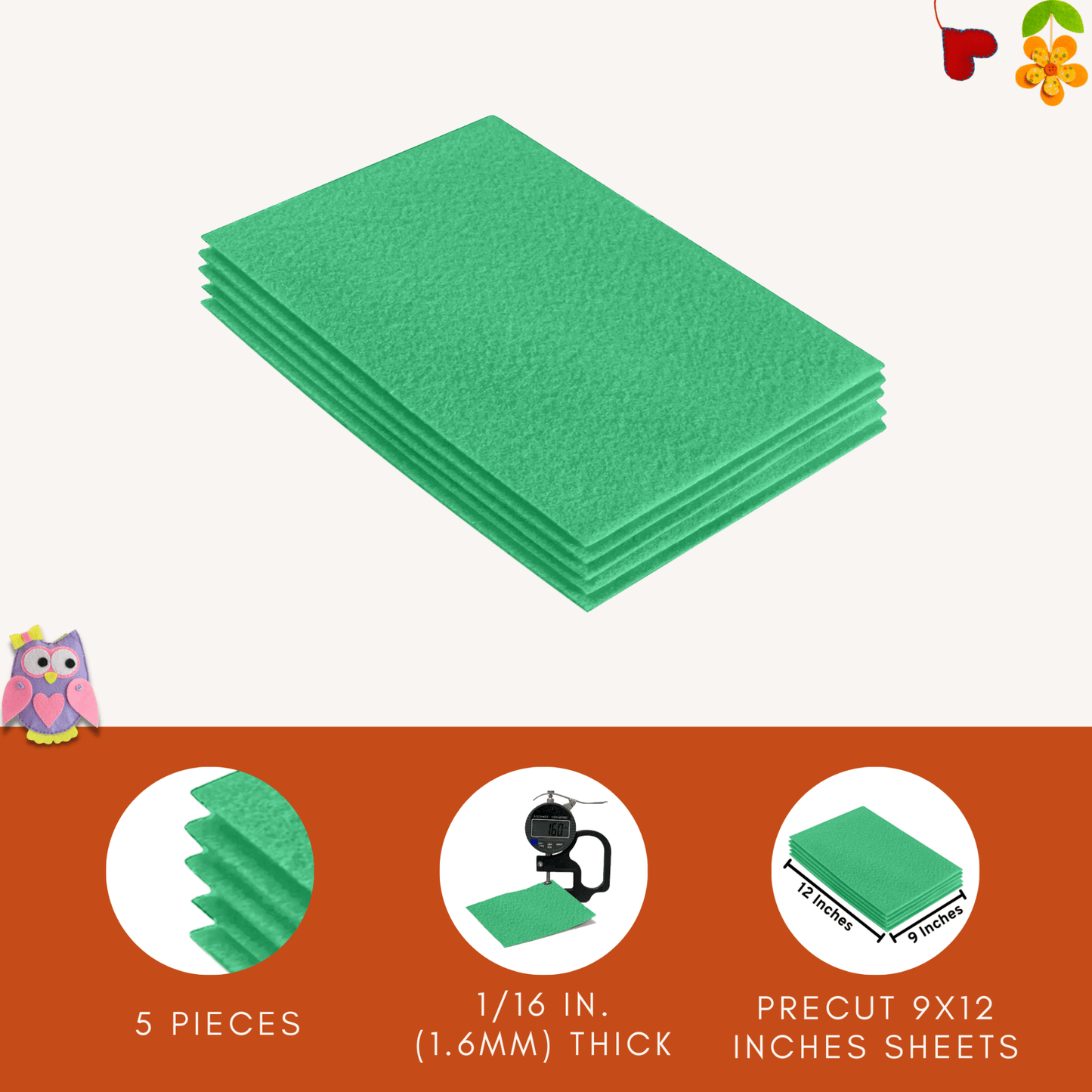 FabricLA Acrylic Felt 9"X12" Sheet Packs | Mint