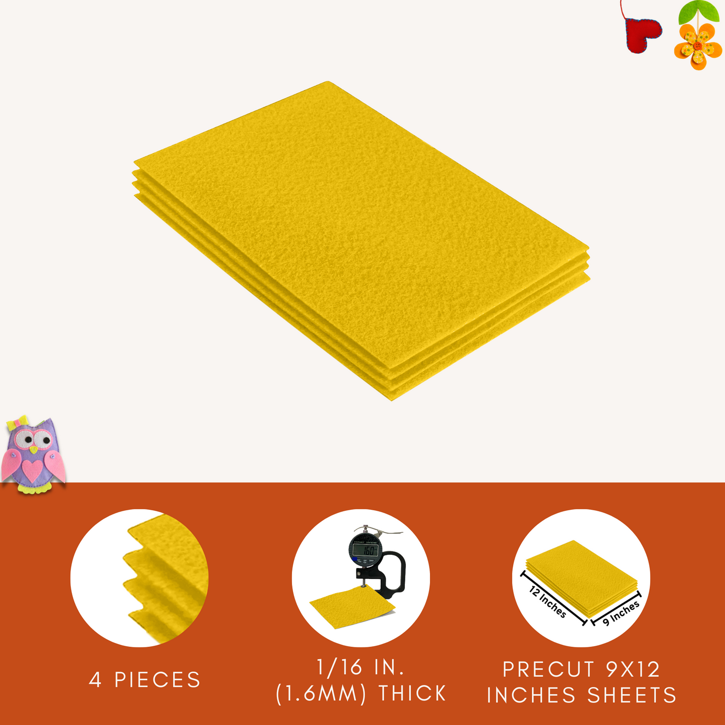 FabricLA Acrylic Felt 9"X12" Sheet Packs | Yellow