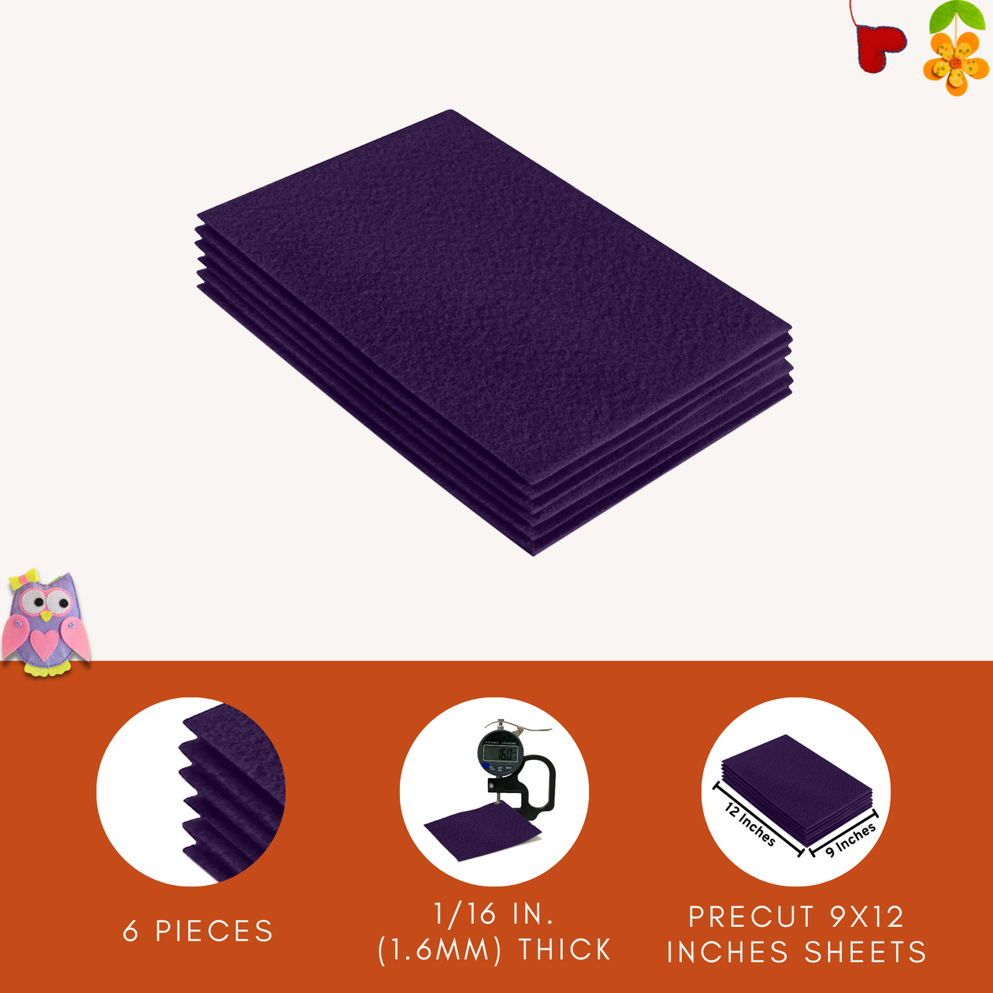 FabricLA Acrylic Felt 9"X12" Sheet Packs | Plum