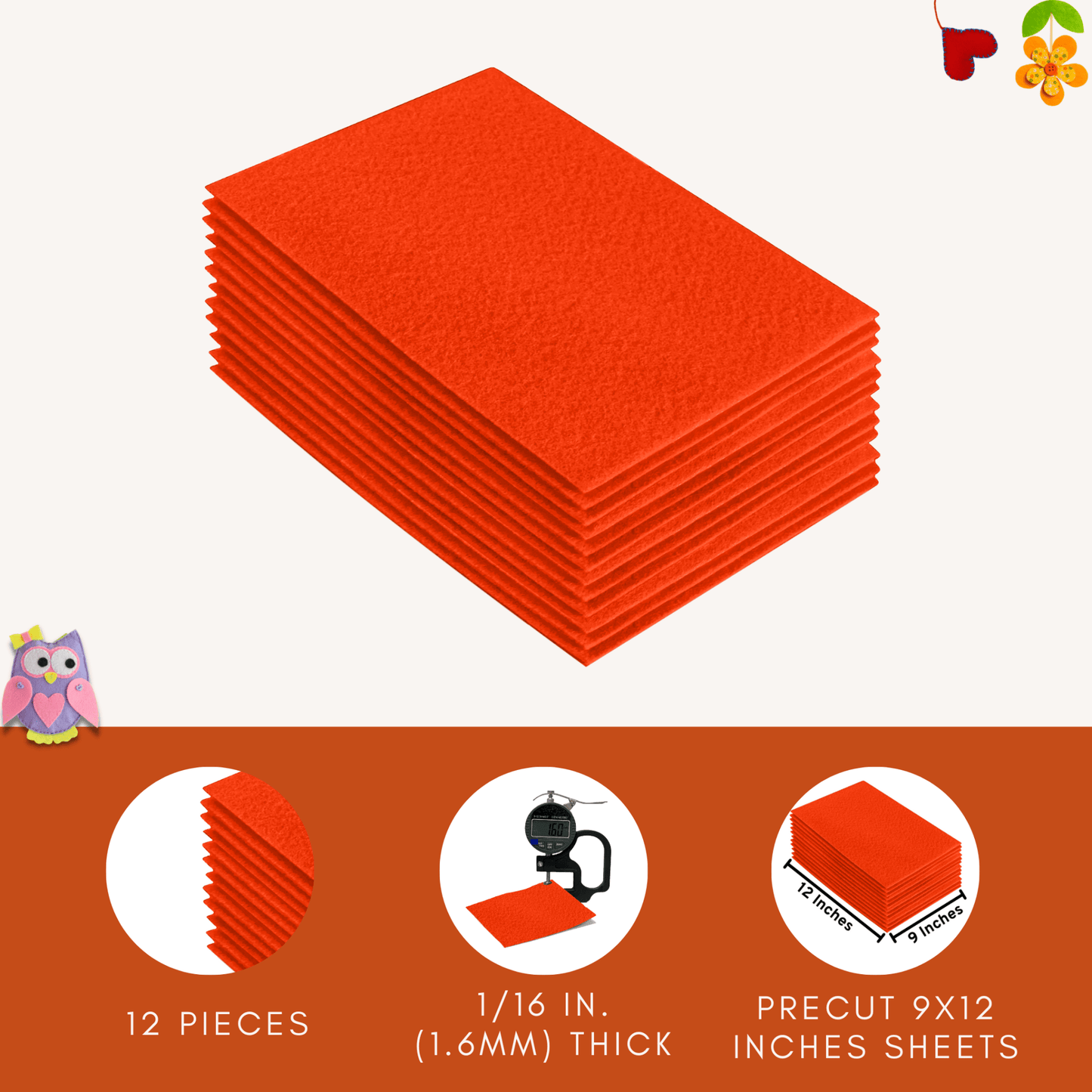 FabricLA Acrylic Felt 9"X12" Sheet Packs | Neon Orange