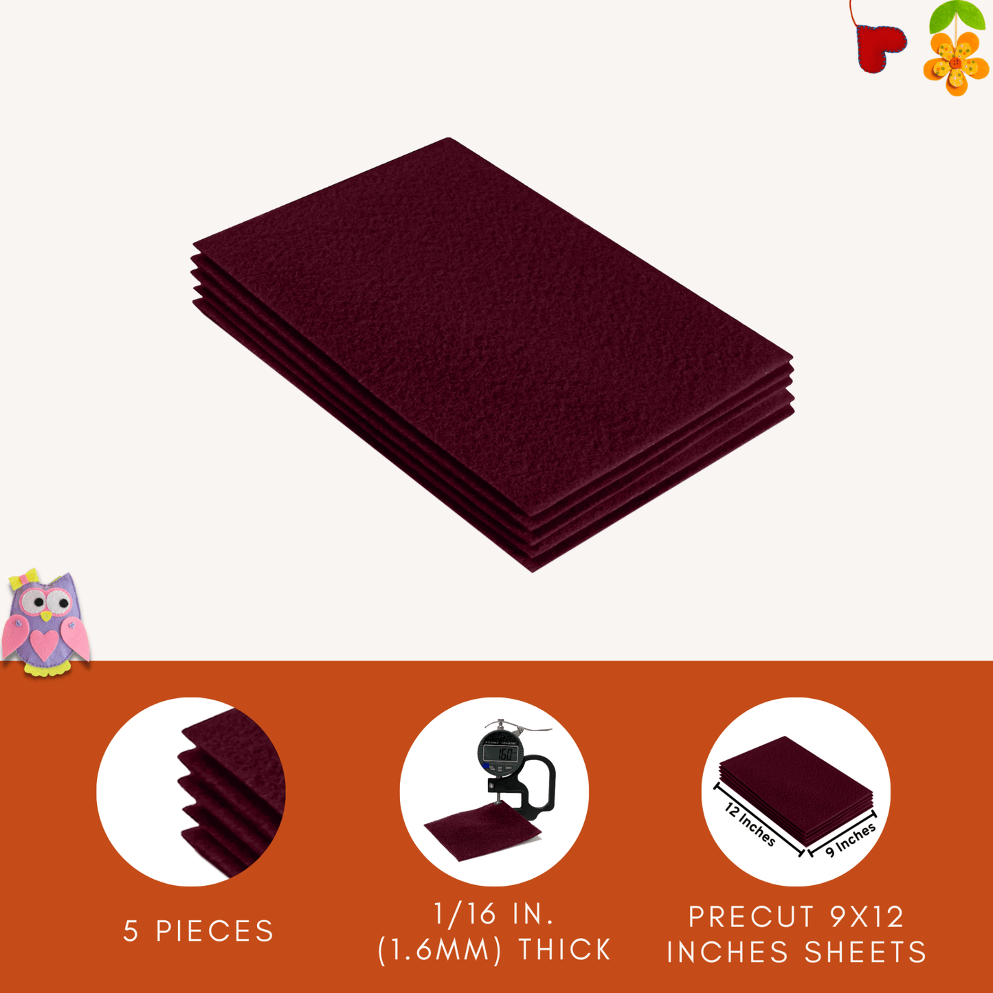 FabricLA Acrylic Felt 9"X12" Sheet Packs | Burgundy